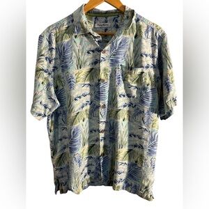 Tommy Bahama Hawaiian Button Down Camp Shirt Size L 100% Silk Blue Green Floral